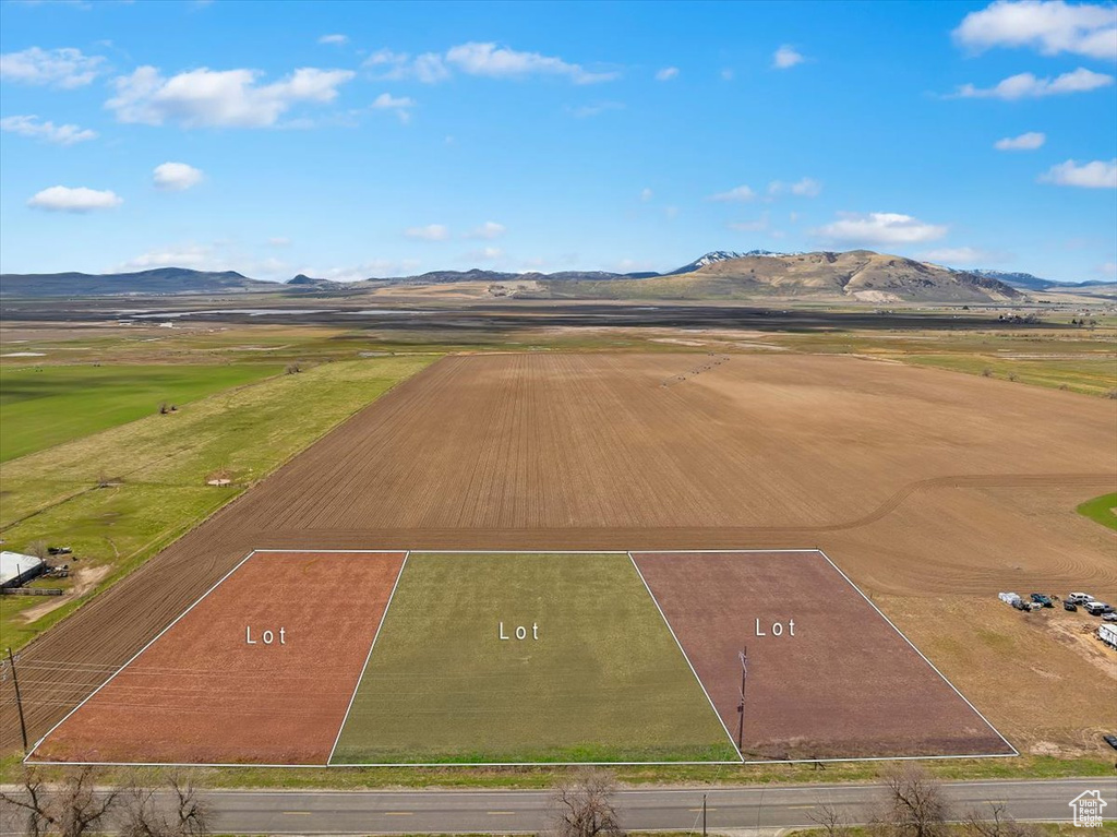 Birds eye view of property with a mountain view
