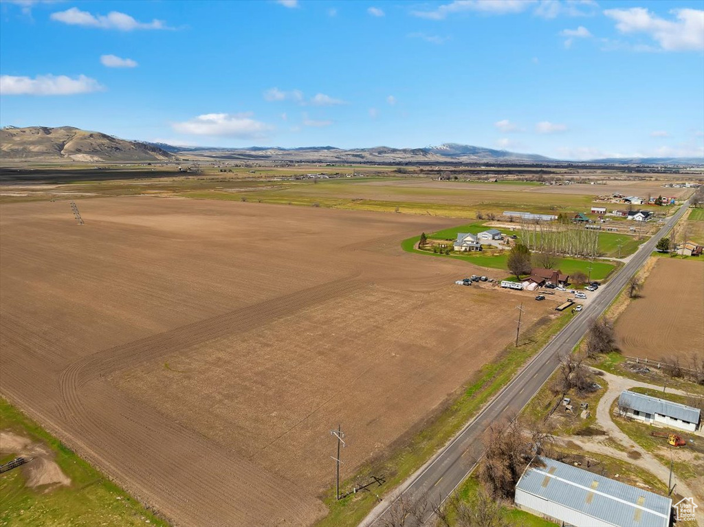 Aerial view featuring a mountain view and a rural view