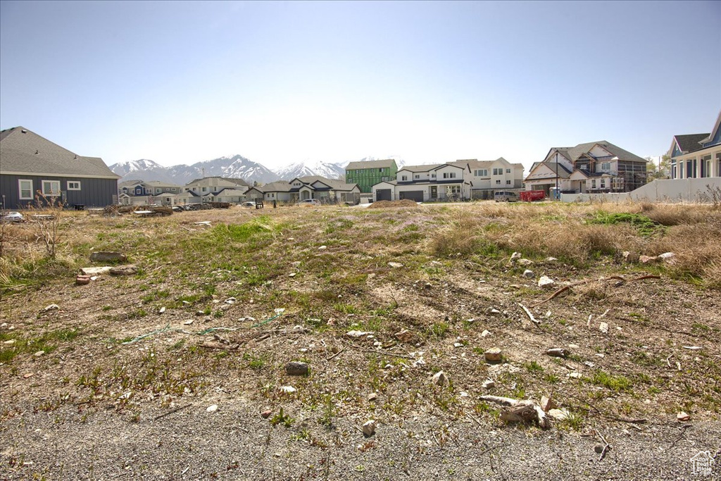 View of yard featuring a residential view and a mountain view