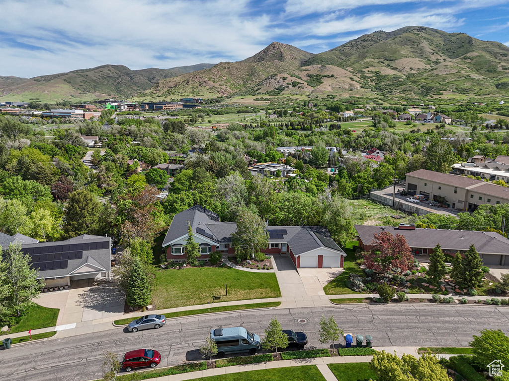 Drone / aerial view of a mountainous background