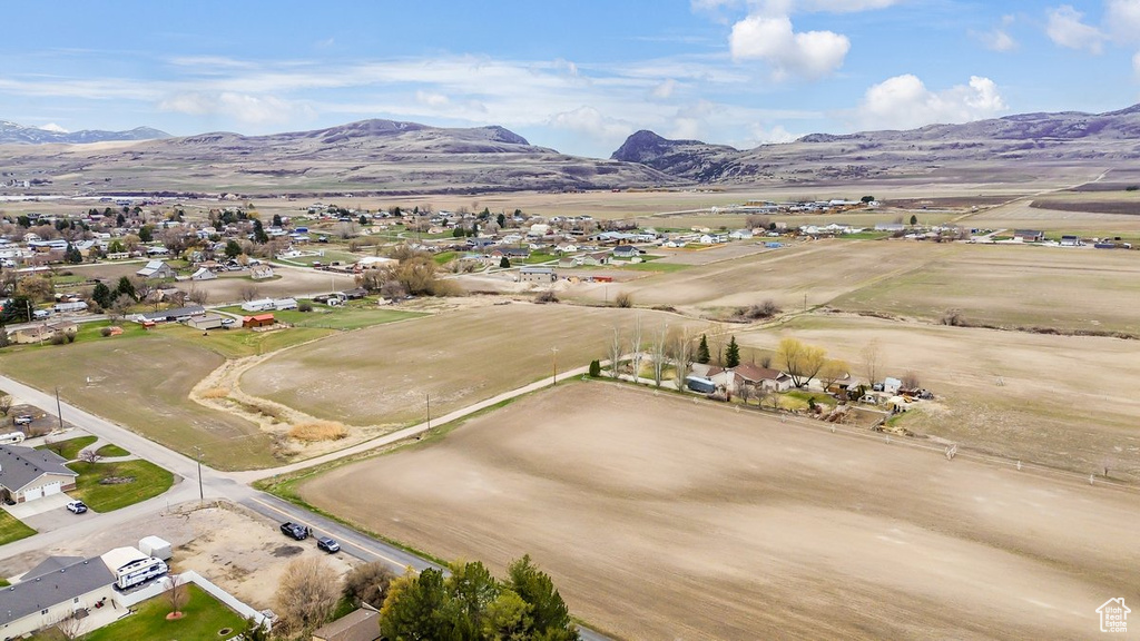 Drone / aerial view with a mountain view and a residential view
