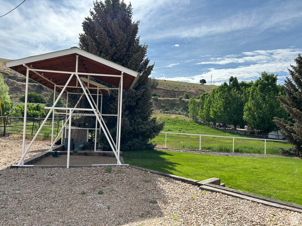 View of outbuilding featuring a playground