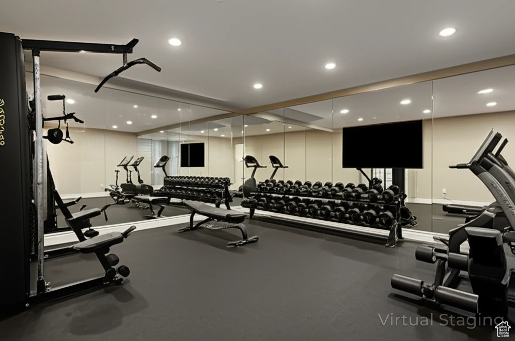 Gym featuring recessed lighting