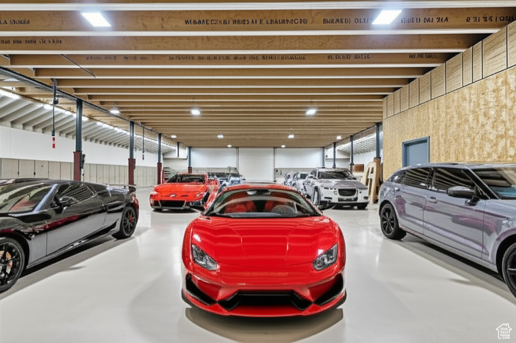 Garage with recessed lighting