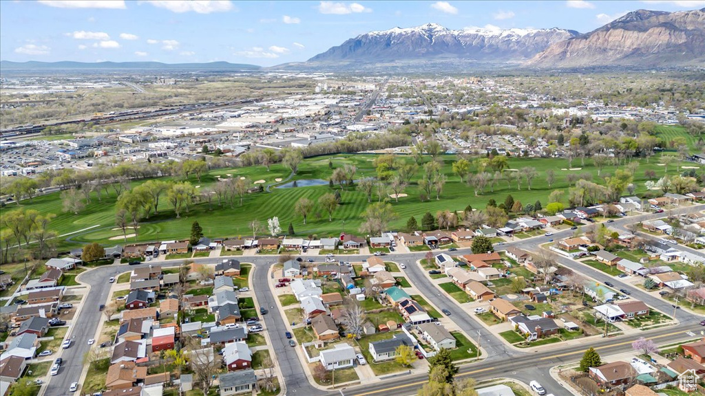 Drone / aerial view with a mountain view and a residential view