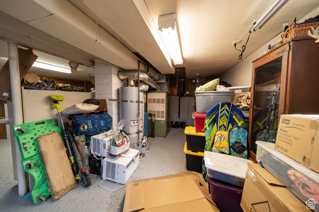 Storage featuring secured water heater and heating unit