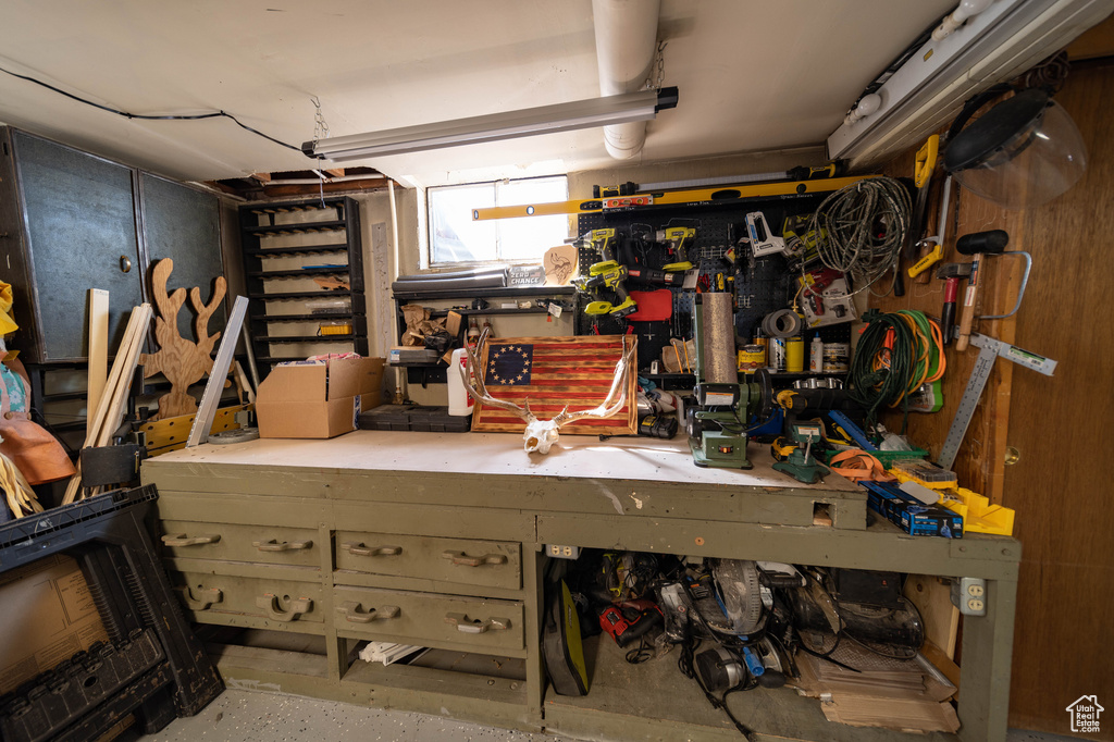 Garage with a workshop area