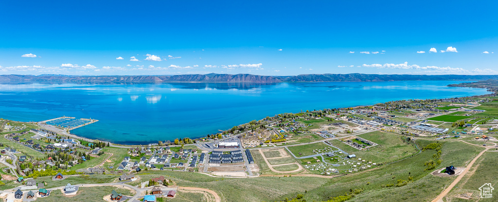 Aerial view of a water and mountain view