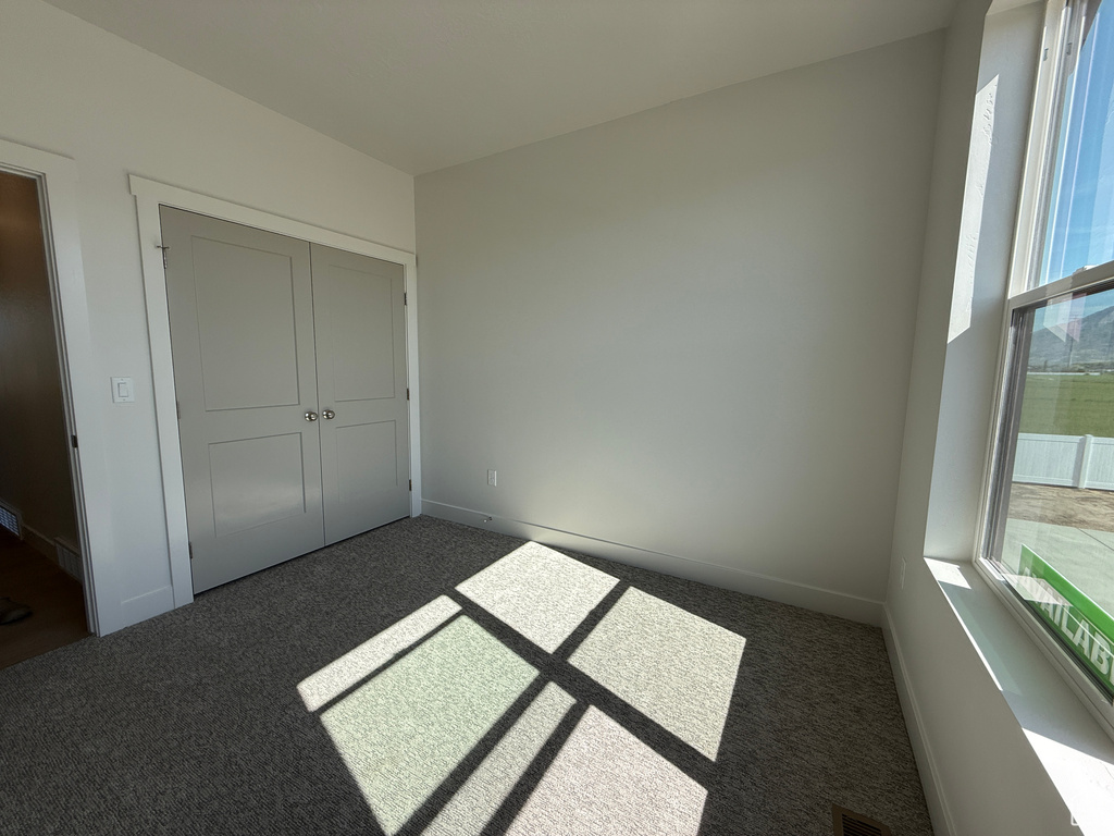 Unfurnished bedroom featuring carpet, baseboards, and a closet