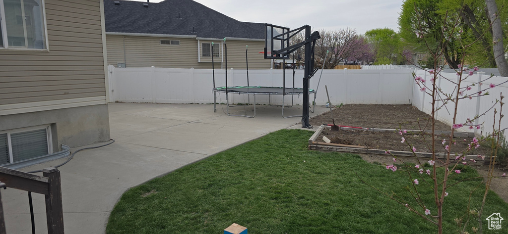View of yard with a patio area, a fenced backyard, and a vegetable garden