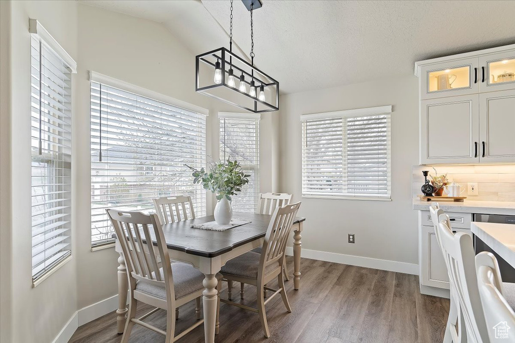 Dining room with a wealth of natural light, baseboards, and wood finished floors