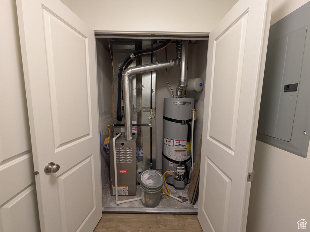 Utilities with electric panel and secured water heater