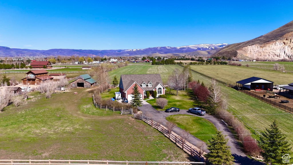 Bird's eye view featuring a mountain view and a rural view
