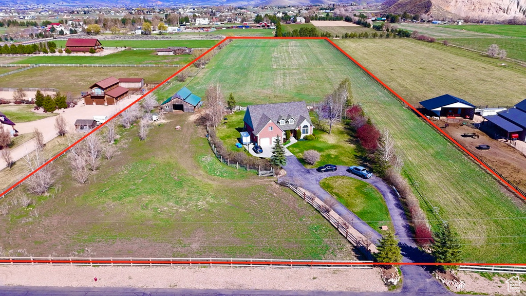 Bird's eye view featuring a mountain view and a rural view