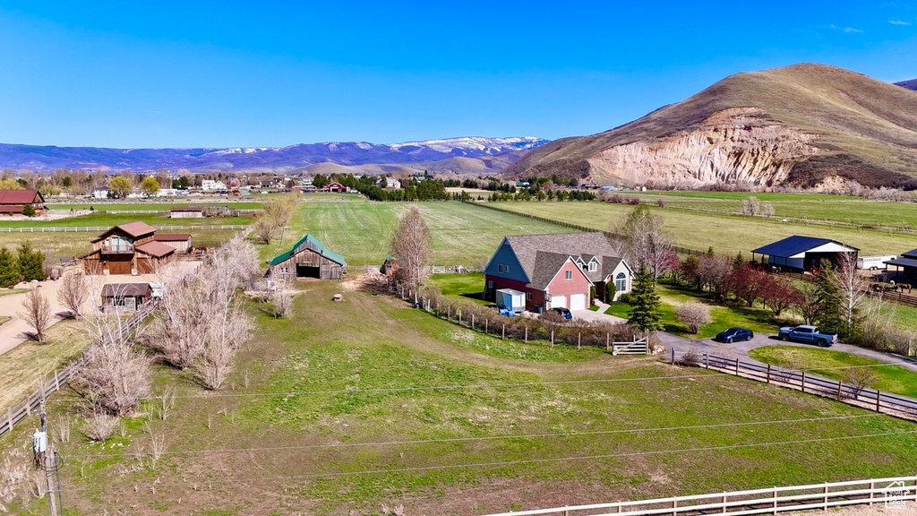 Aerial view with a rural view and a mountain view