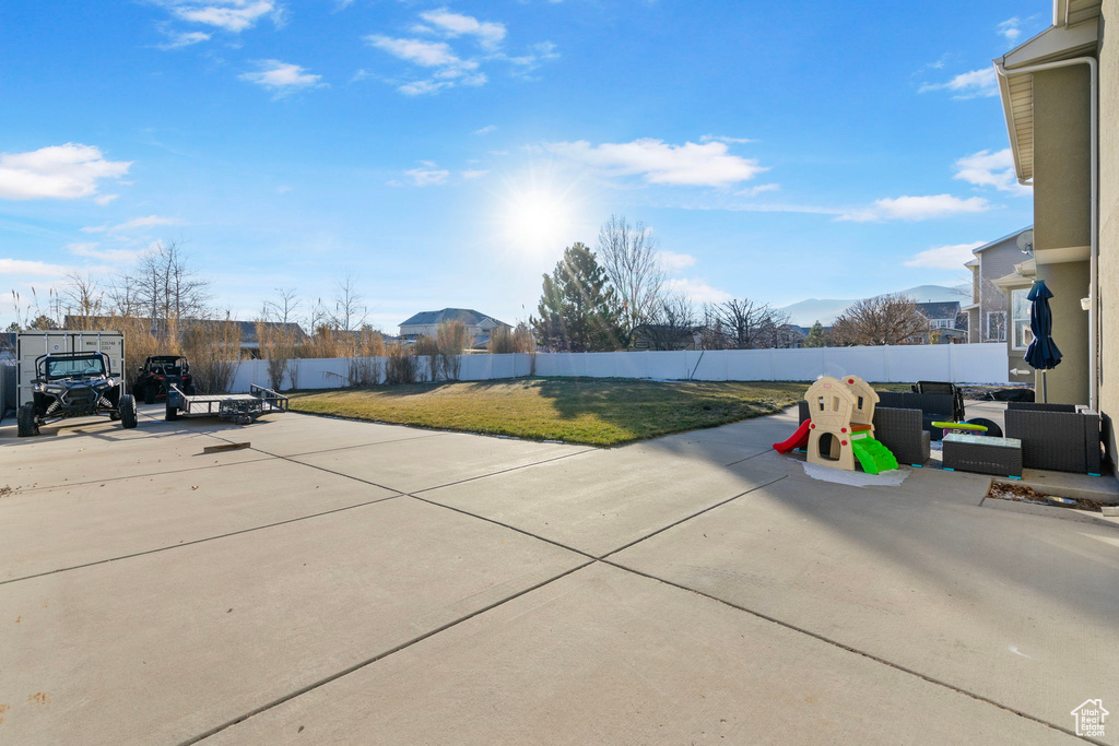 View of patio / terrace featuring fence and an outdoor hangout area