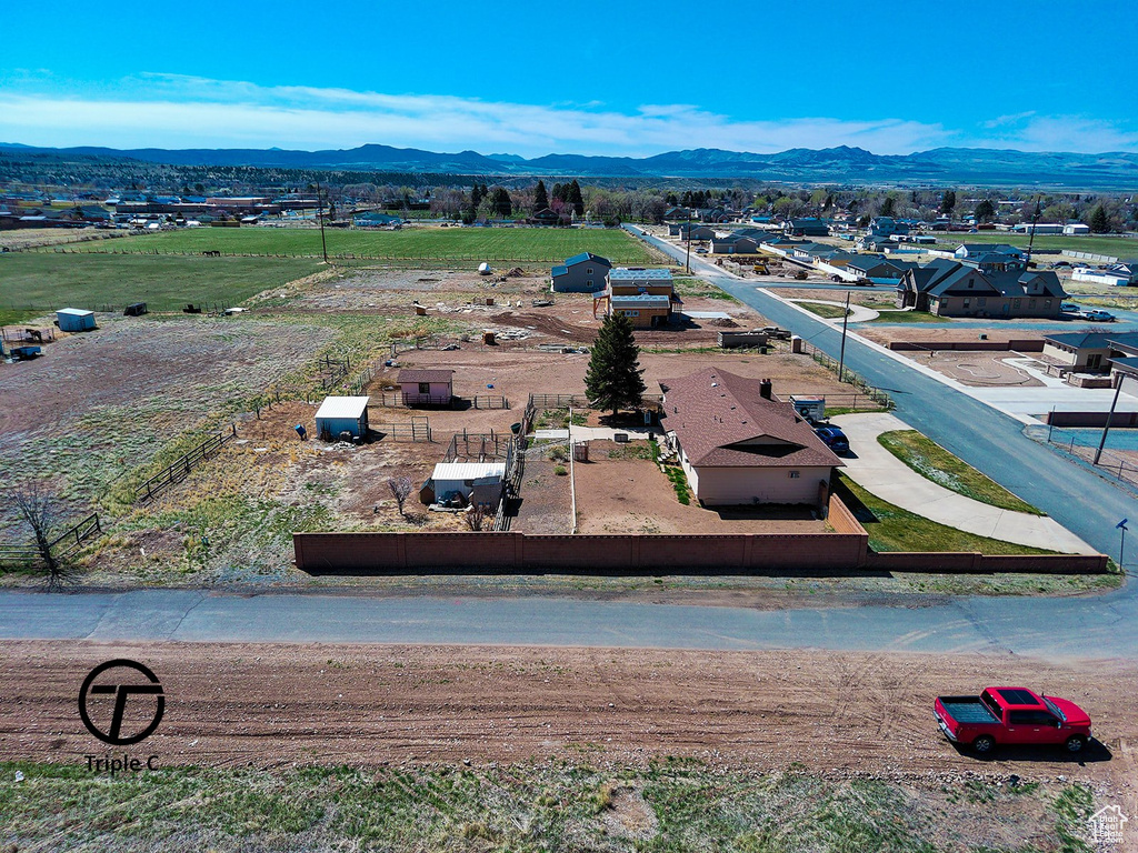 Drone / aerial view with a mountain view