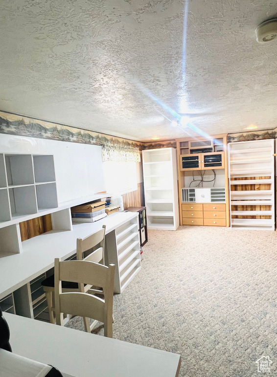 Interior space with a textured ceiling