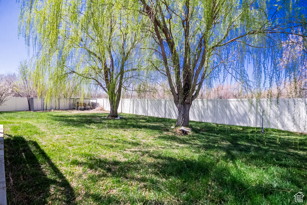 View of yard with a fenced backyard