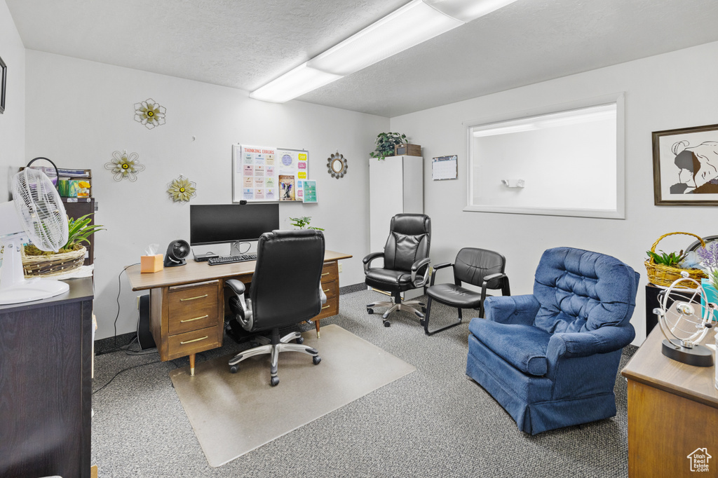Carpeted office with baseboards