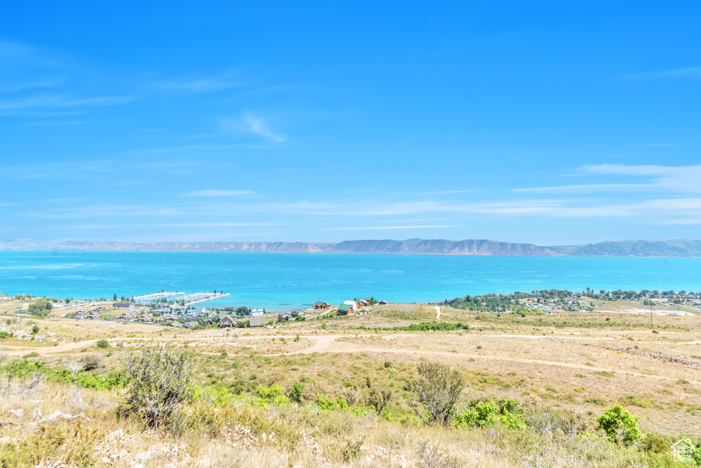 Water view with a mountain view