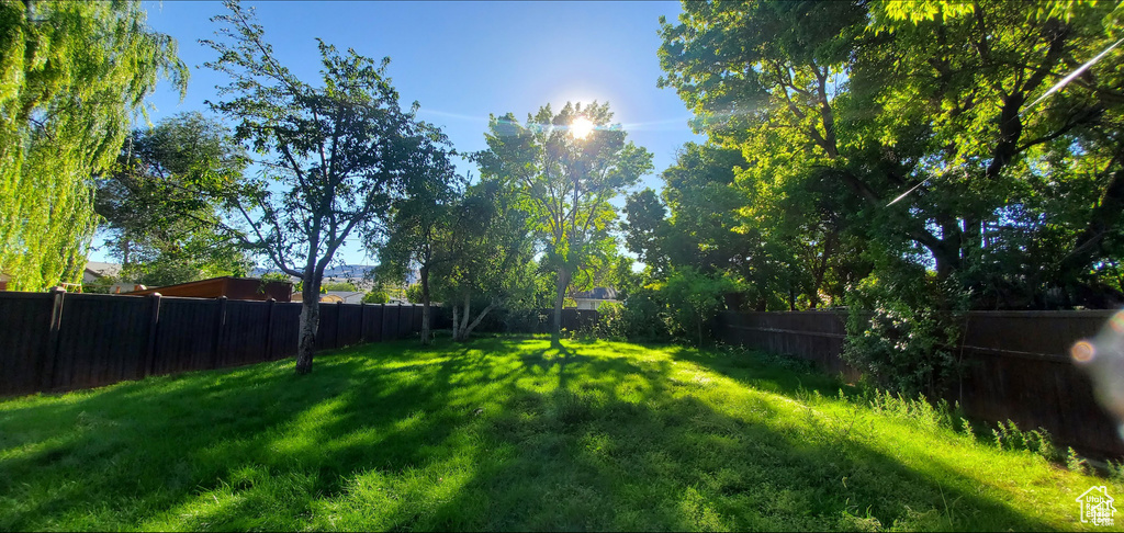 View of yard with a fenced backyard