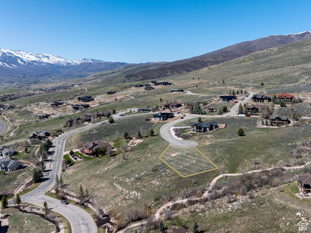 Aerial view featuring a mountain view