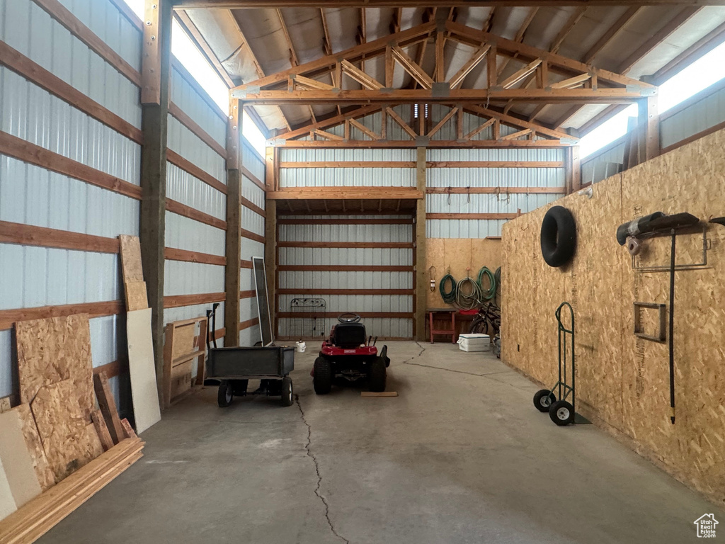 Garage with metal wall