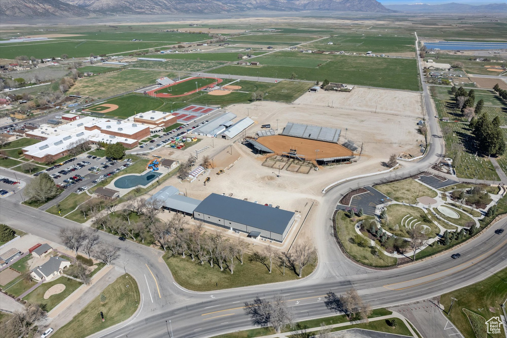 Drone / aerial view with a mountain view