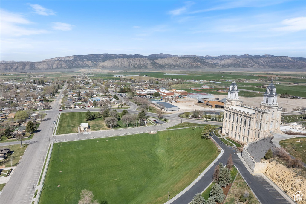 Aerial view featuring a mountain view