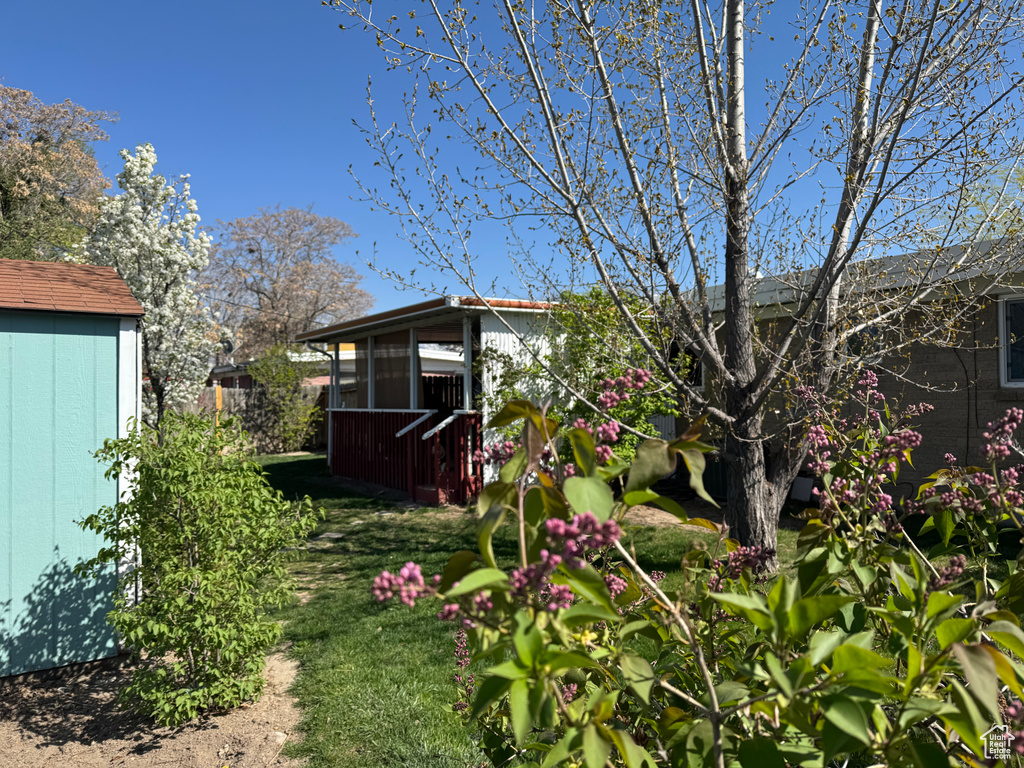 View of yard with a storage unit and an outdoor structure