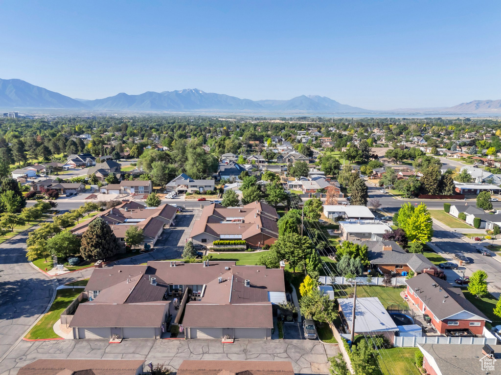 Aerial perspective of suburban area featuring mountains