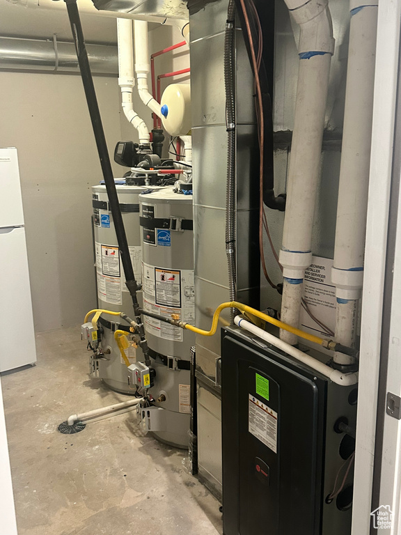 Utility room with water heater and secured water heater