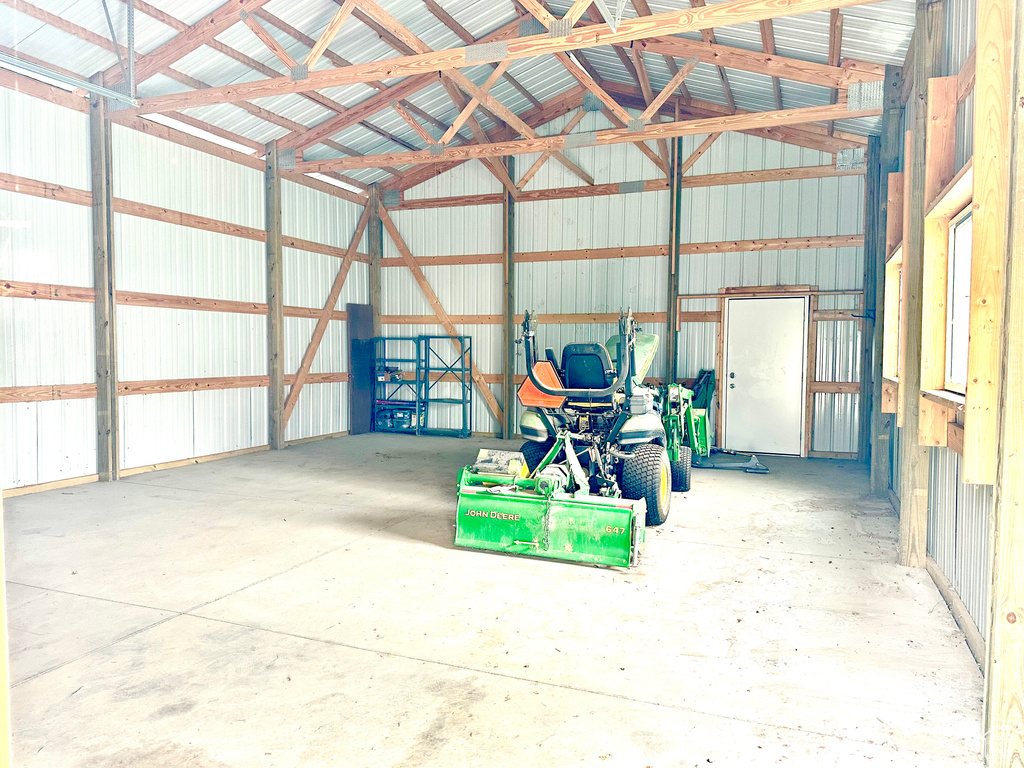Garage with metal wall
