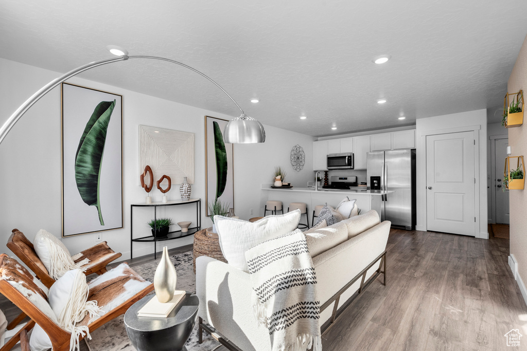 Living area featuring recessed lighting and wood finished floors