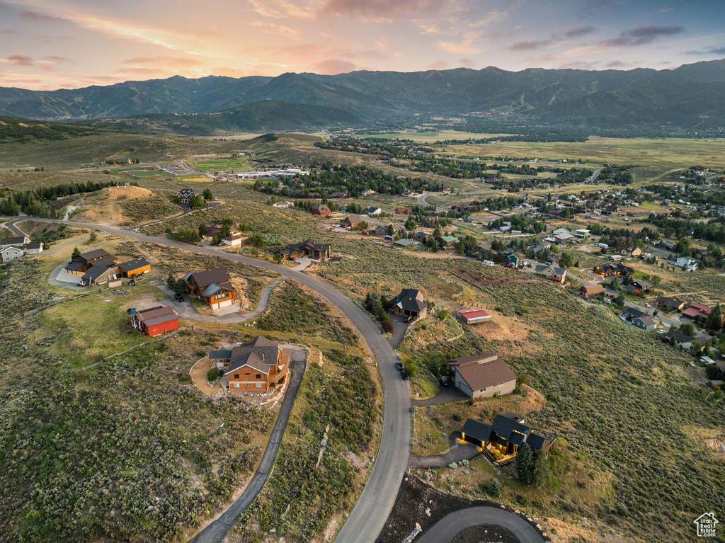 Drone / aerial view featuring a mountain view