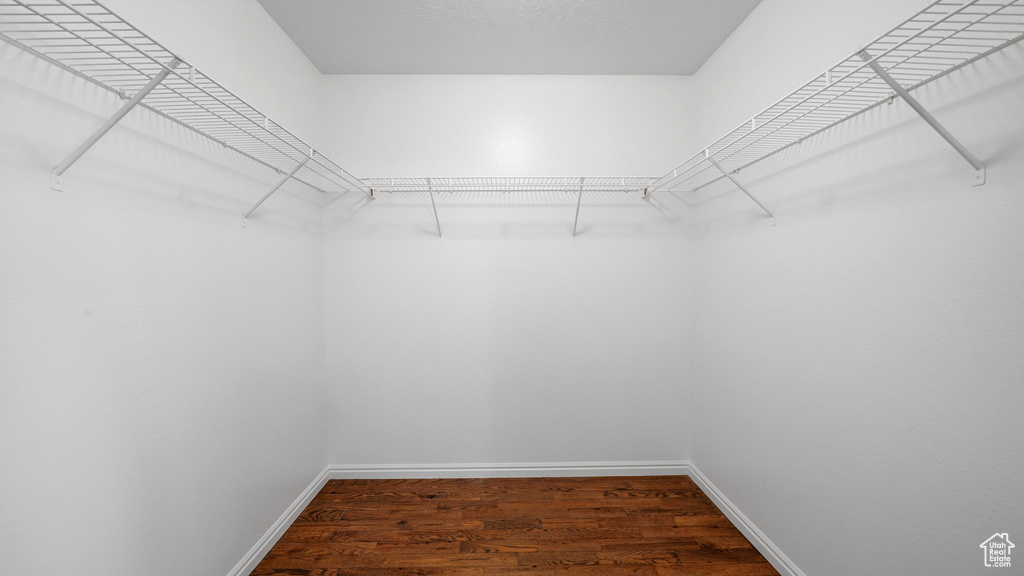 Walk in closet with wood finished floors