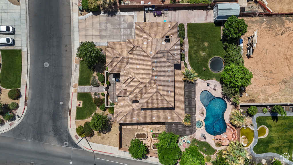 Aerial view of a pool