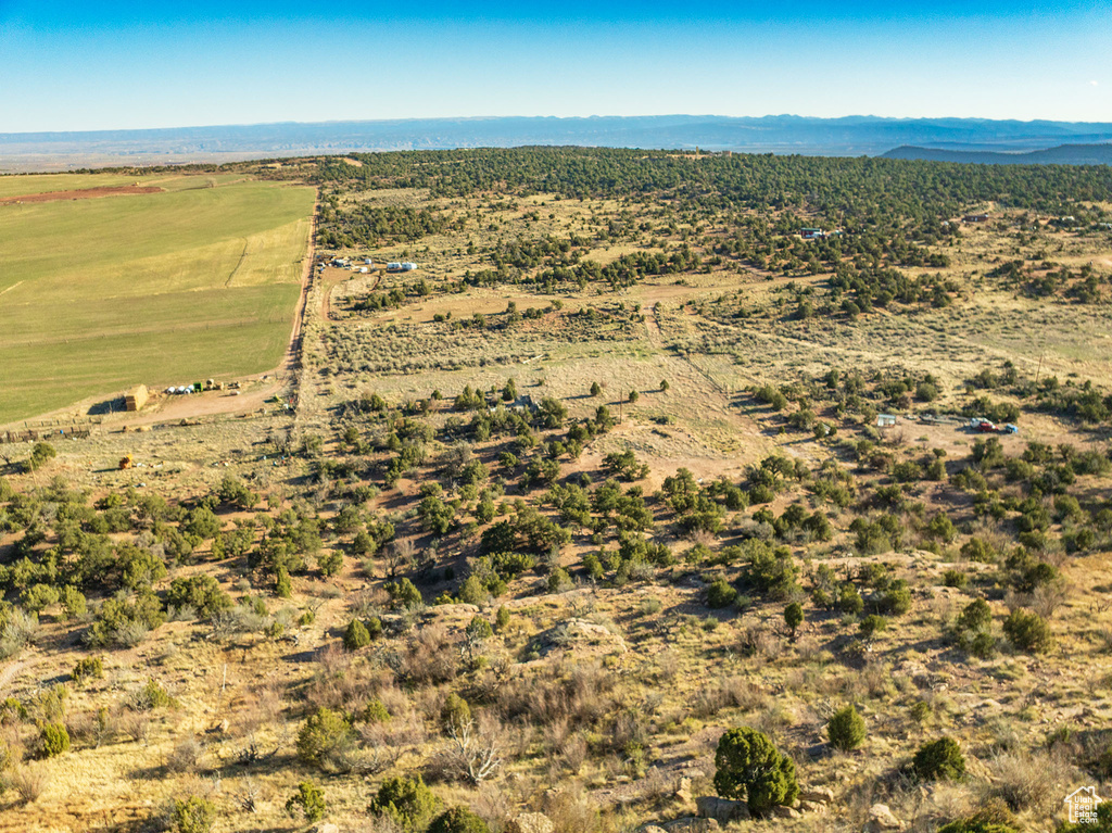 Drone / aerial view with a mountain view and a rural view