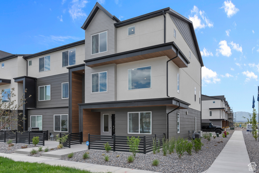 Exterior space with stucco siding