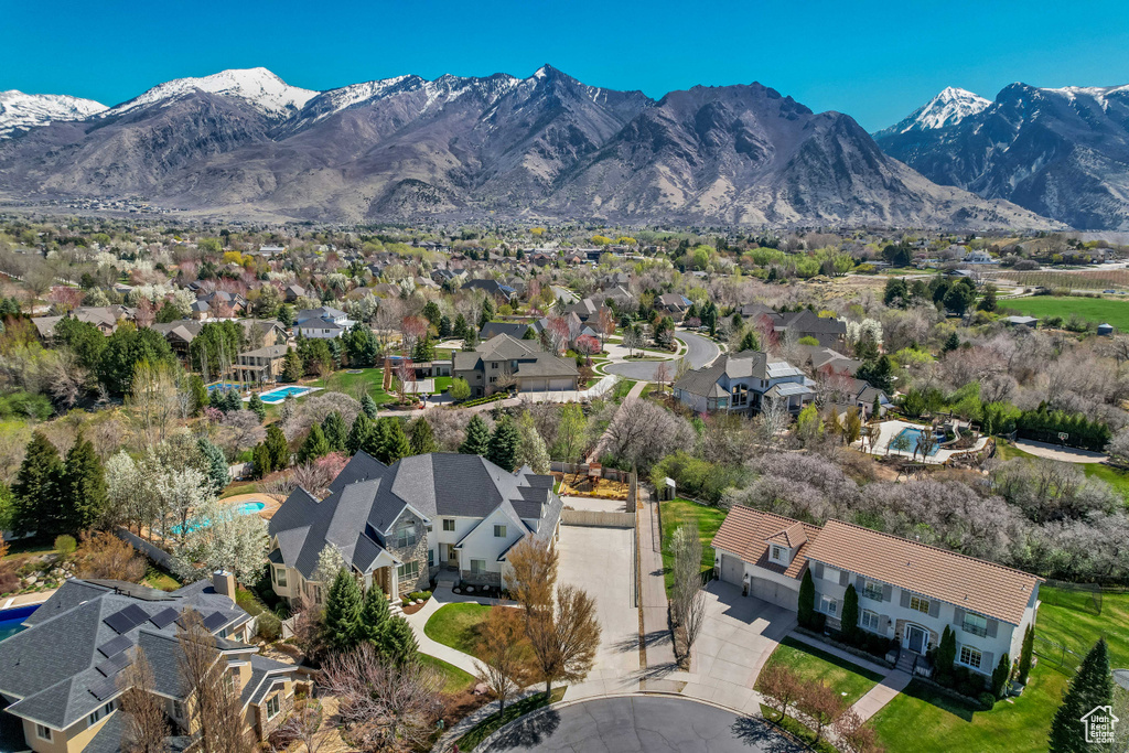 Aerial view with a mountain view and a residential view