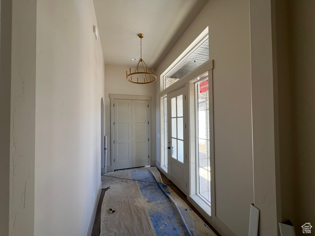Doorway with a chandelier