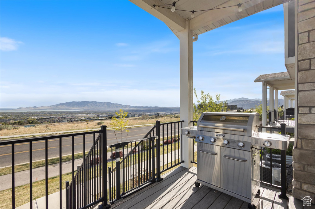Wooden terrace with a mountain view