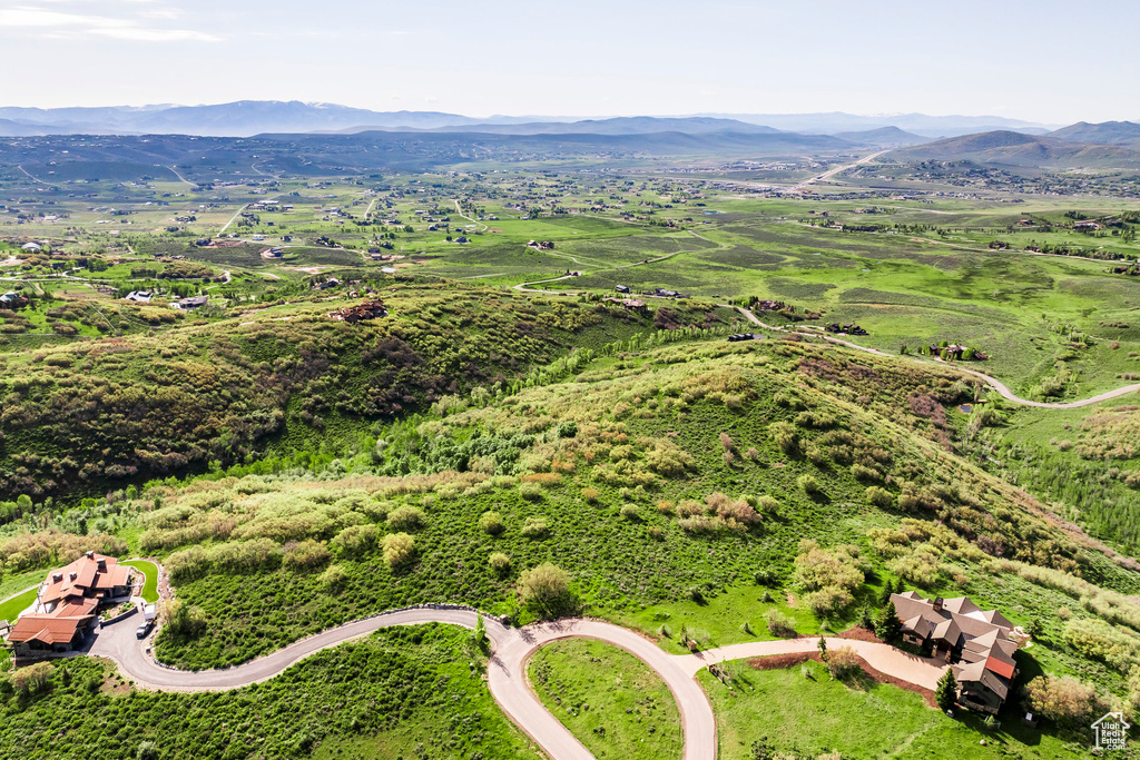 Drone / aerial view of a mountainous background