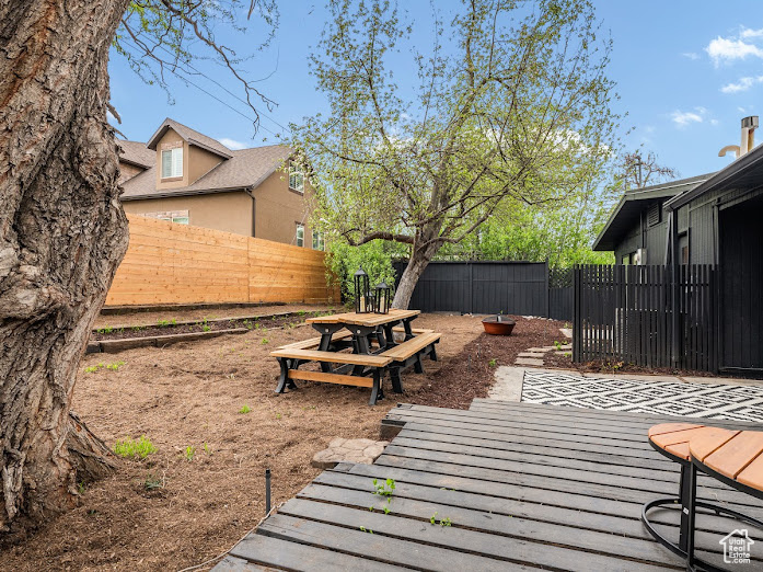 View of yard with a fenced backyard