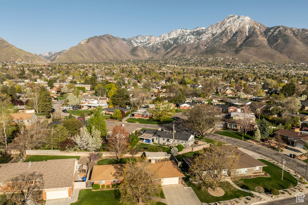 View of mountain backdrop with nearby suburban area