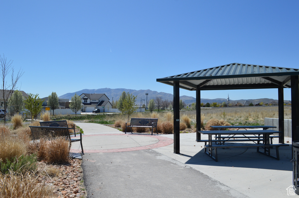 View of property\\\\\\\'s community featuring a mountain view and a gazebo