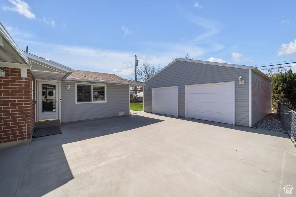 View of detached garage