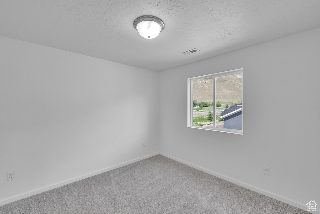 Spare room featuring carpet flooring, baseboards, and a textured ceiling