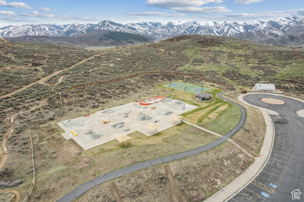 Aerial view featuring a mountain view